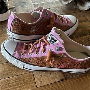 Converse Pink and Brown Floral Sneakers